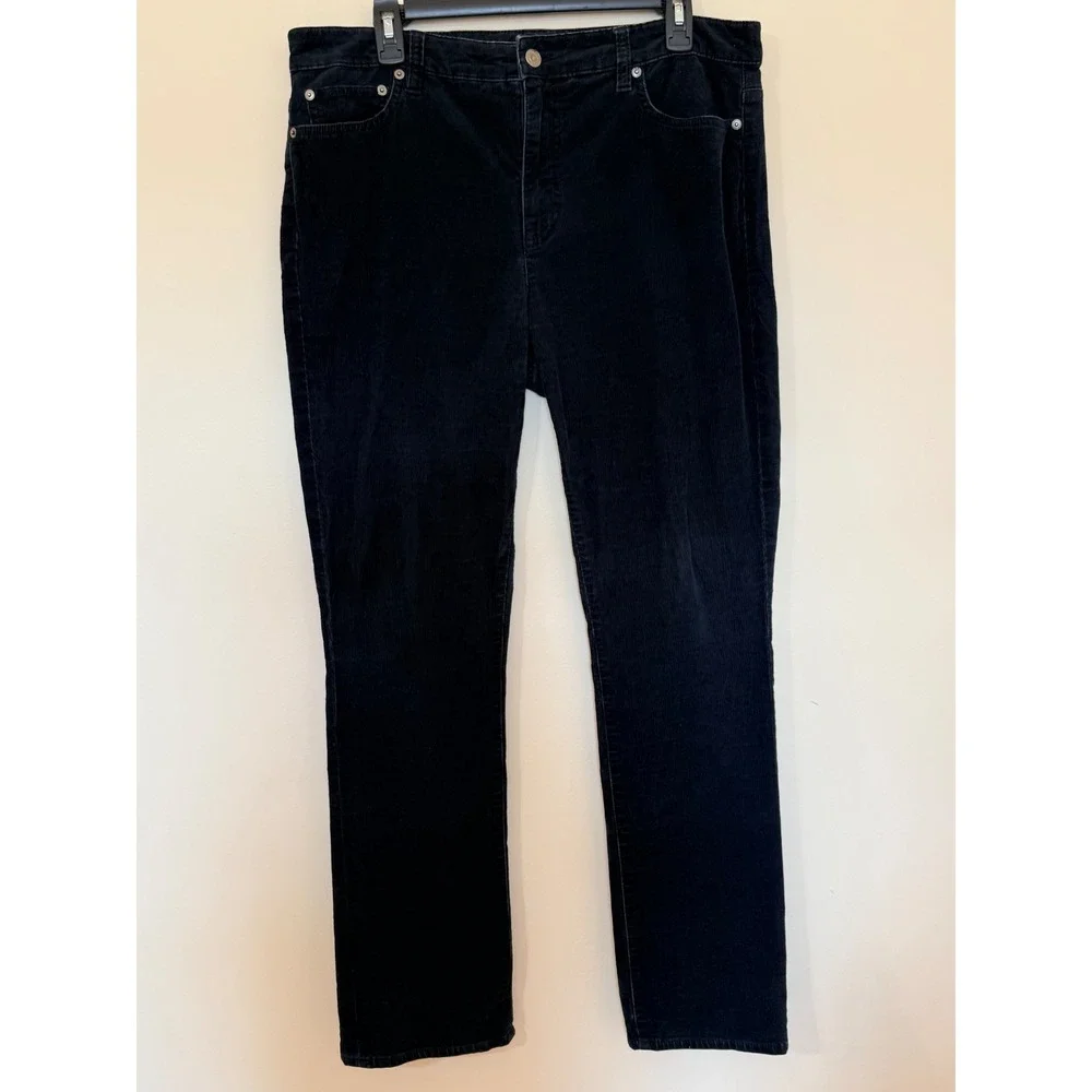 Lauren Ralph Lauren Black Corduroy Straight Pants Womens 12 High Rise Stretch